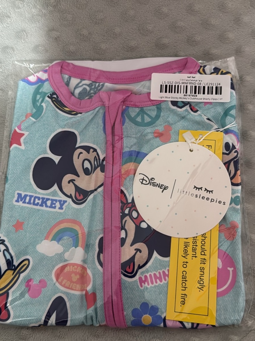Little Sleepies Light Blue with Pink Trim Mickey Clubhouse Shorty Zippy